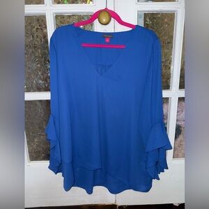 Vince Camuto Royal Blue Ruffle Sleeve Blouse